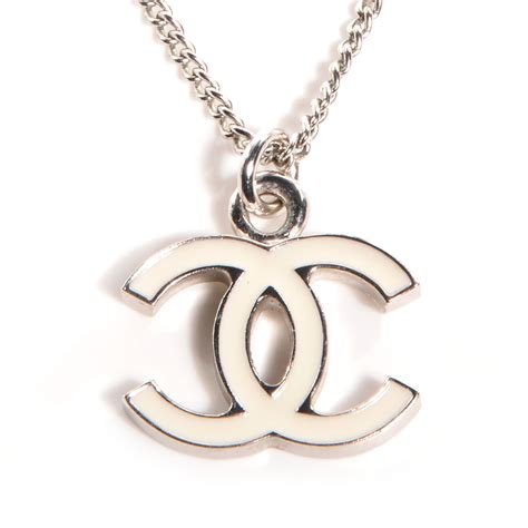 metallic chanel enamel cc necklace in white|chanel necklaces.